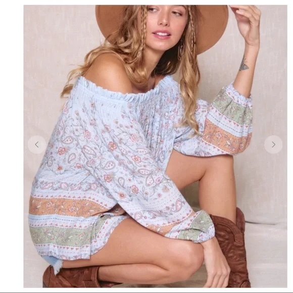 #18 Pauline Boho Smocked Off The Shoulder Top - Picture 1 of 7